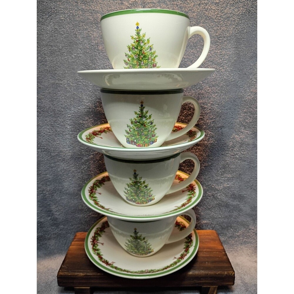Christopher Radko Traditions Holiday Celebrations Teacup  Saucer Set 4 Christmas